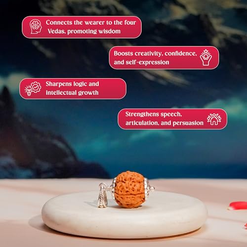 GEMSMANTRA 4 Mukhi Rudraksha with Silver Pendant 92.5 Purity with Sterling silver |Medium Size| Original Nepali | Natural and Lab Certified | Helps to Improve Wisdom and Spiritual Growth | Helps in Self-Expressing for Men & Women - Image 4