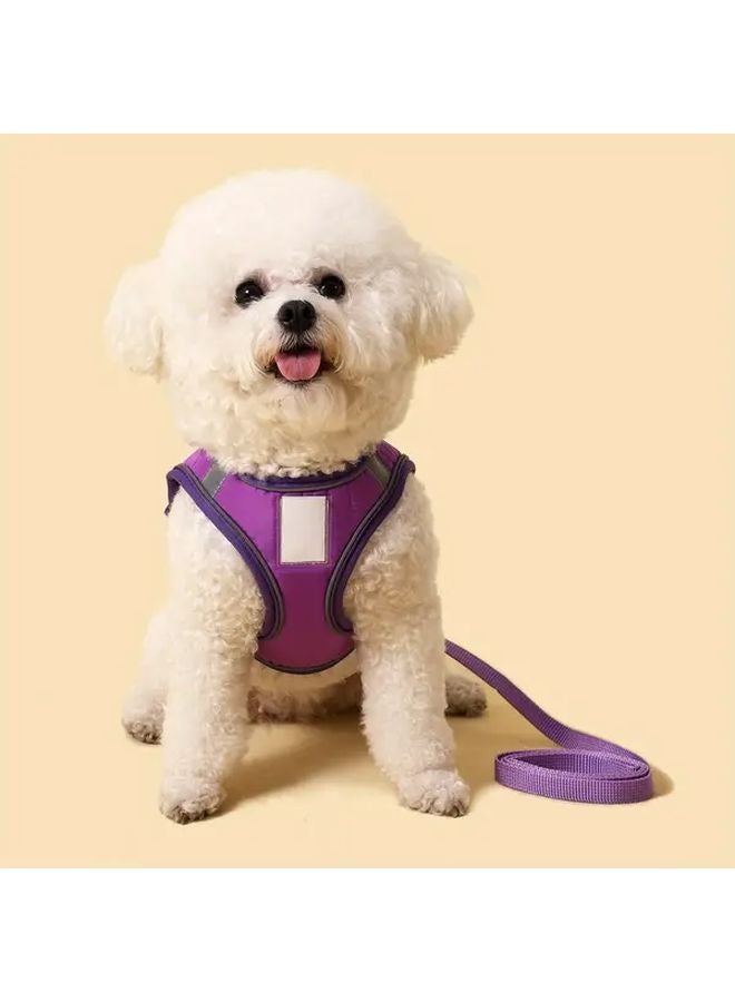Purple Reflective Dog Harness And Leash Set Escape Proof Soft Breathable Removable ID Tag - Image 1