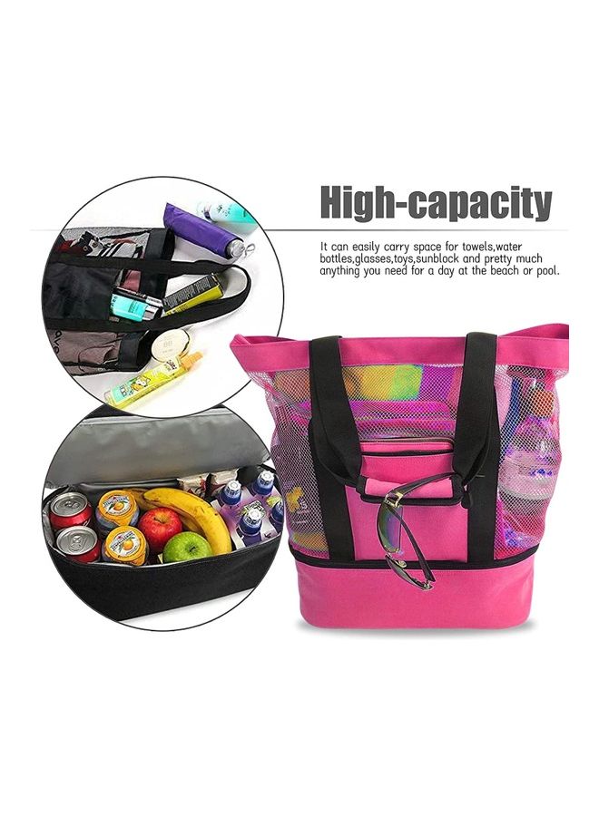 Mesh Beach Picnic Bag With Insulated Cooler Compartment - Image 4