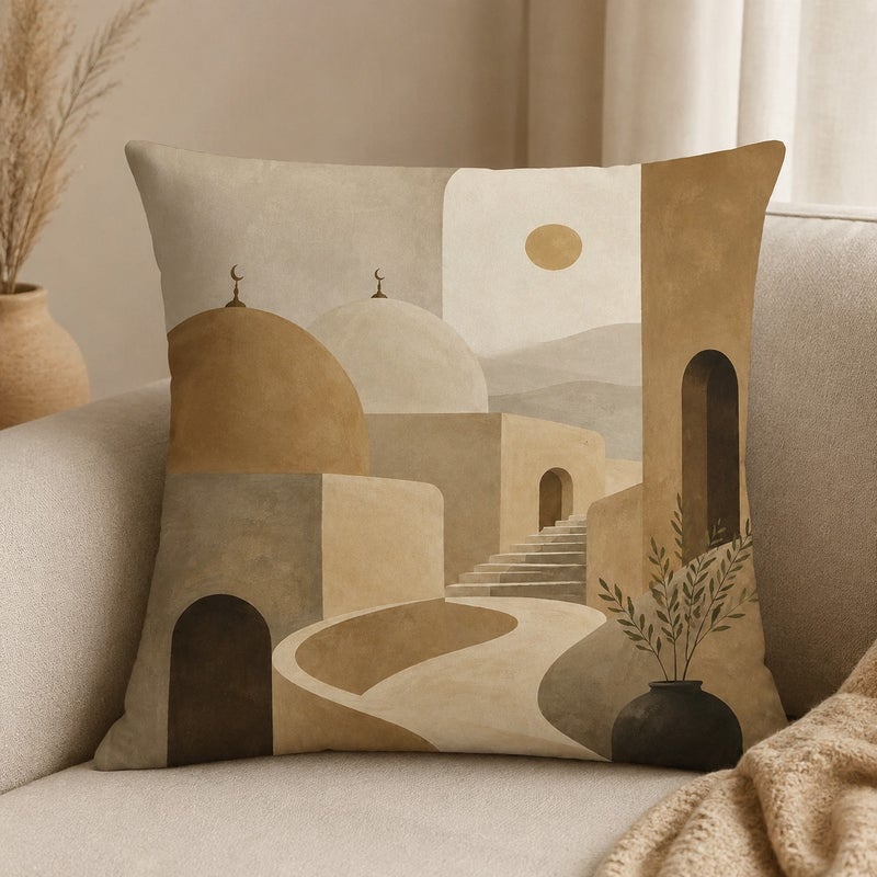 طقم أغطية وسائد ديكور 4 قطع بتصميم هندسي عربي بألوان بيج وذهبي لمظهر أنيق وفاخر - Image 5