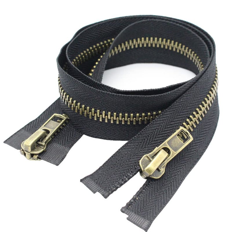 MebuZip #8 28 Inch Antique Brass Two Way Separating Jacket Zipper Right Handed Zipper Heavy Duty Metal Zippers for Men's Jackets Coats Sewing (TWRH) - Image 2