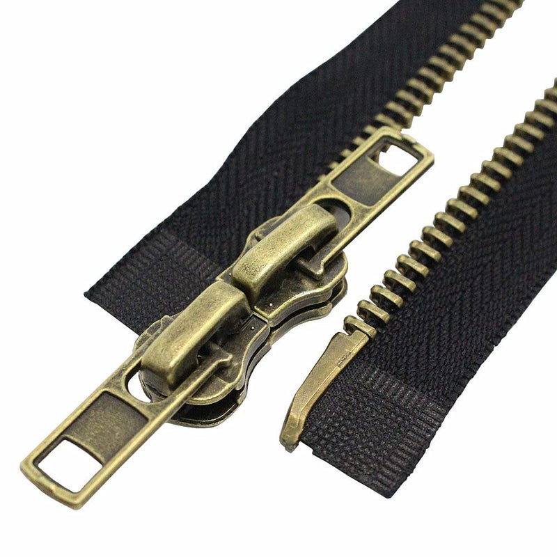 MebuZip #8 28 Inch Antique Brass Two Way Separating Jacket Zipper Right Handed Zipper Heavy Duty Metal Zippers for Men's Jackets Coats Sewing (TWRH) - Image 1