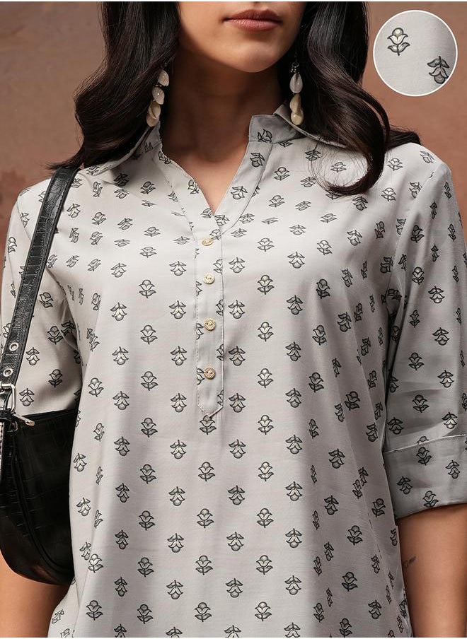 Vishudh All-Over Print Collared Tunic and Palazzo Pants Set by Styli  - Image 5