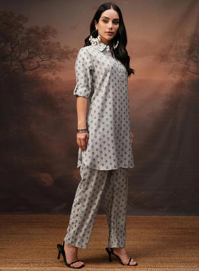 Vishudh All-Over Print Collared Tunic and Palazzo Pants Set by Styli