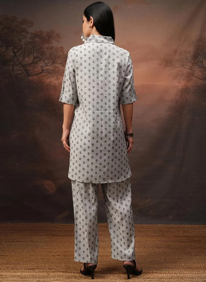 Vishudh All-Over Print Collared Tunic and Palazzo Pants Set by Styli
