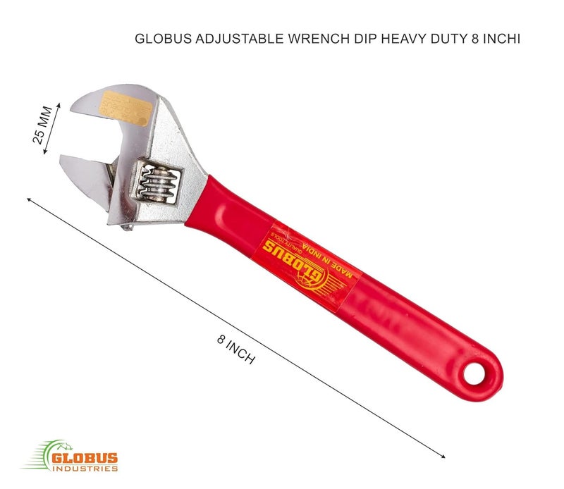 GLOBUS 305 Forged Adjustable Steel WrenchSet2 Pcs 6 INCH 150MM 8 INCH 200MM Chrome finish WITH SOFT PVC GRIP - Image 3