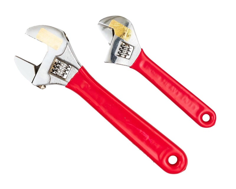 GLOBUS 305 Forged Adjustable Steel WrenchSet2 Pcs 6 INCH 150MM 8 INCH 200MM Chrome finish WITH SOFT PVC GRIP - Image 1