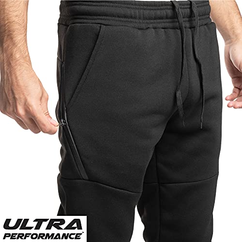 Ultra Performance سروال رياضي فليس بتقنية عالية الأداء 3 عبوات للرجال، بنطلونات رياضية للرجال مع جيوب بسحاب باللون الأسود - Image 3