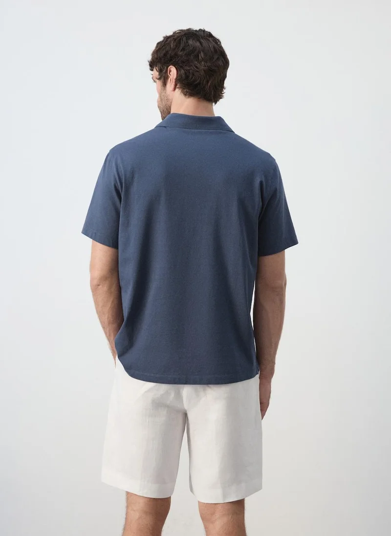 Mango Man 56-NAVY Plain 100% Cotton Polo for Men | Best Price UAE