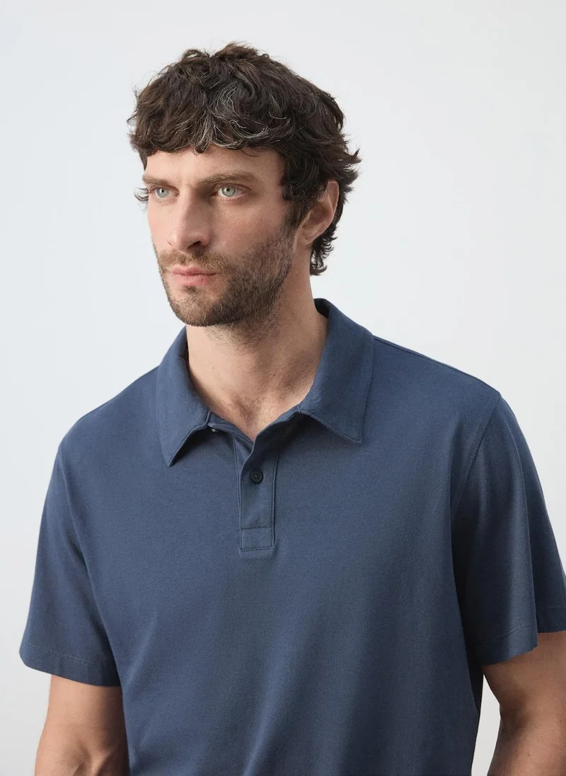 Mango Man 56-NAVY Plain 100% Cotton Polo for Men | Best Price UAE