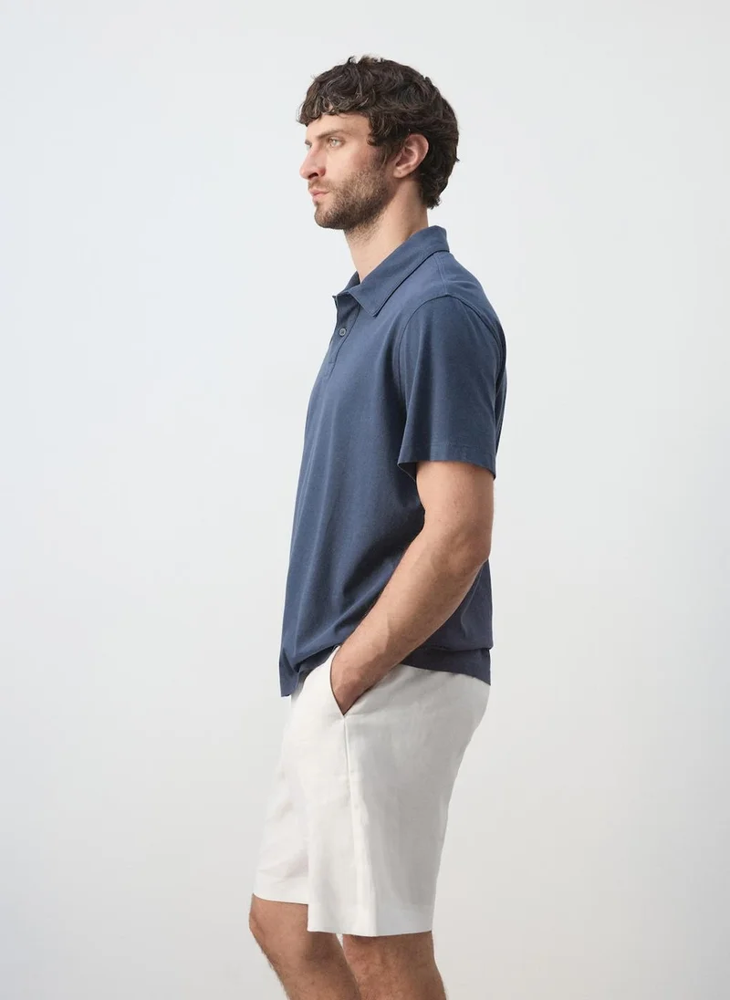 Mango Man 56-NAVY Plain 100% Cotton Polo for Men | Best Price UAE