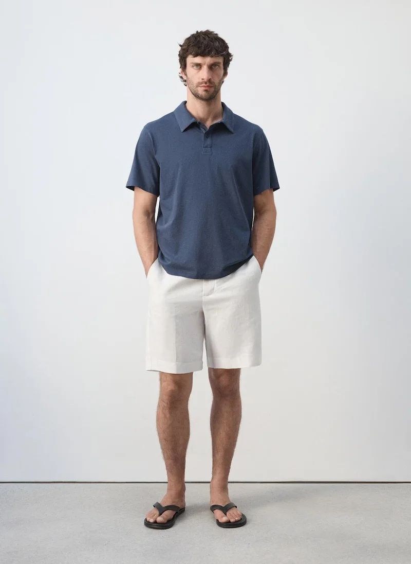 Mango Man 56-NAVY Plain 100% Cotton Polo for Men | Best Price UAE