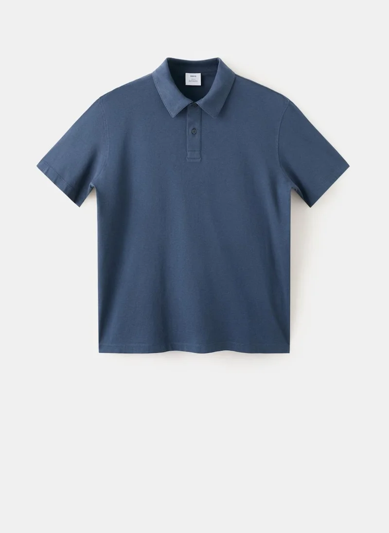 Mango Man 56-NAVY Plain 100% Cotton Polo for Men | Best Price UAE