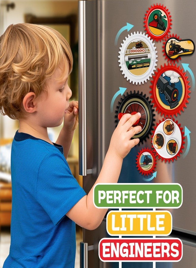 ROHSCE 7PCS Magnetic Gear Toy Set, Train-Themed Gear Toys for Toddlers 1-3, Educational STEM Gears Toys for Kids, Cute Fridge Magnets for Toddlers, Montessori Learning Toy Gift for Boys Girls - Image 2