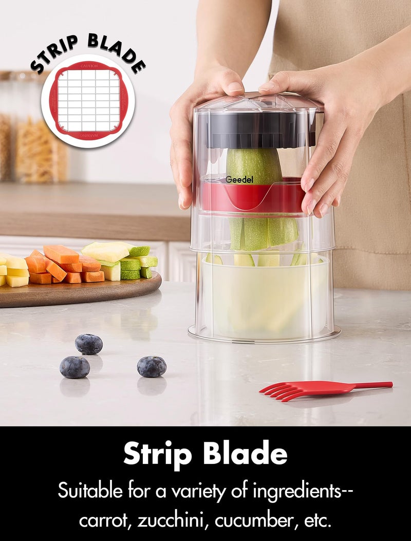Geedel French Fry Cutter, Professional Home Style Onion Chopper, Vegetable Chopper Dicer Manual, Easy to Clean, Ultra Sharp Blades Thick-Strip Fry Cutter Apple Slicer and Corer, 3 Blades - Image 4