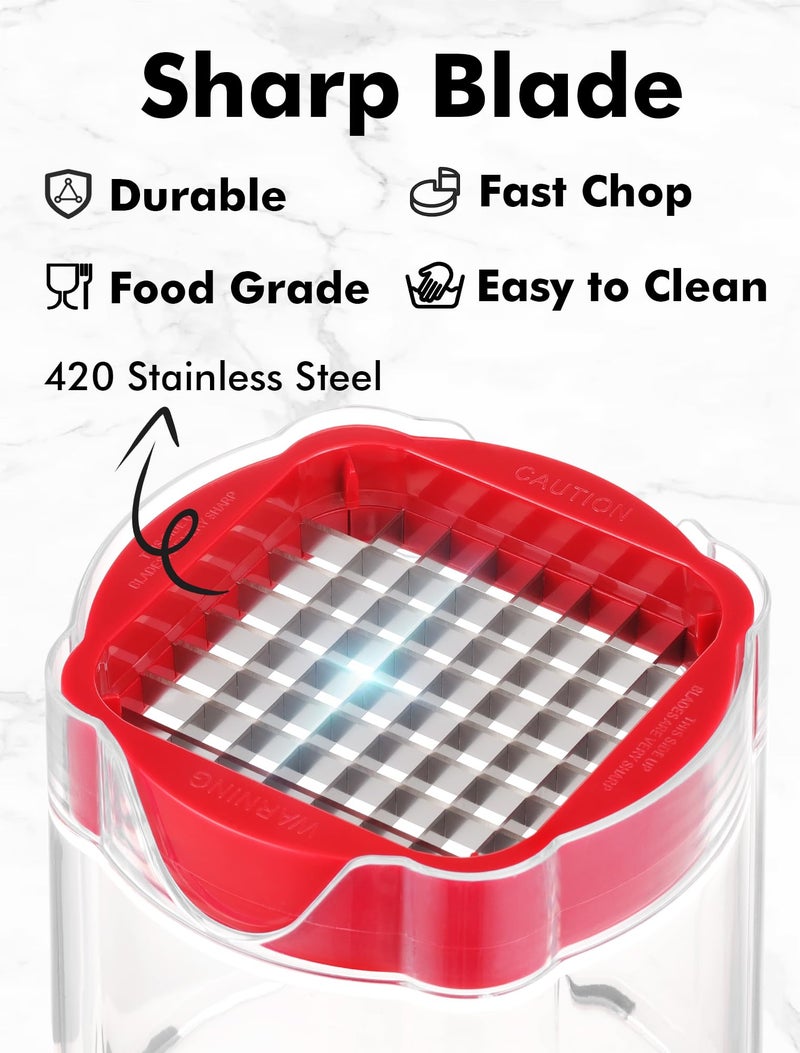 Geedel French Fry Cutter, Professional Home Style Onion Chopper, Vegetable Chopper Dicer Manual, Easy to Clean, Ultra Sharp Blades Thick-Strip Fry Cutter Apple Slicer and Corer, 3 Blades - Image 5