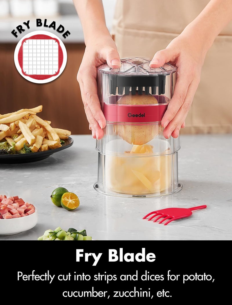 Geedel French Fry Cutter, Professional Home Style Onion Chopper, Vegetable Chopper Dicer Manual, Easy to Clean, Ultra Sharp Blades Thick-Strip Fry Cutter Apple Slicer and Corer, 3 Blades - Image 2
