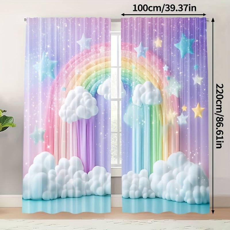 2pcs Colorful Animal Curtains 132x160cm Cute Cartoon Star Machine Washable Decor - Image 5