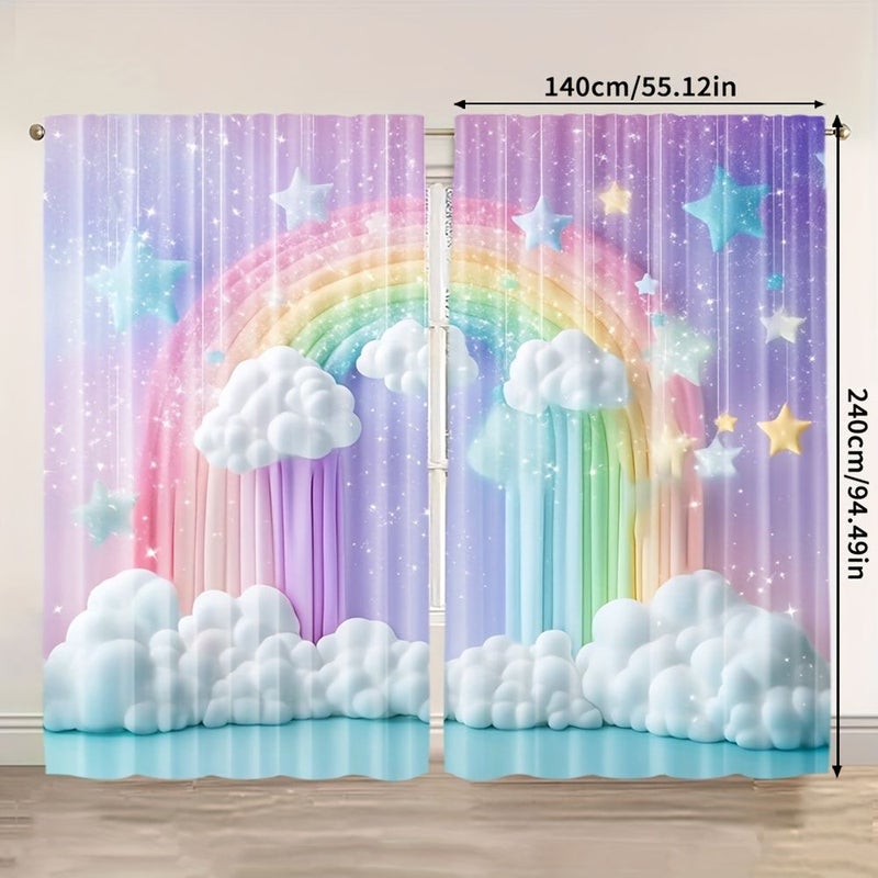 2pcs Colorful Animal Curtains 132x160cm Cute Cartoon Star Machine Washable Decor - Image 4