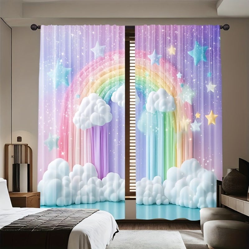 2pcs Colorful Animal Curtains 132x160cm Cute Cartoon Star Machine Washable Decor - Image 2