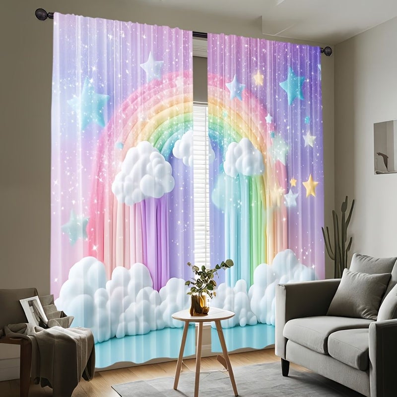 2pcs Colorful Animal Curtains 132x160cm Cute Cartoon Star Machine Washable Decor - Image 1