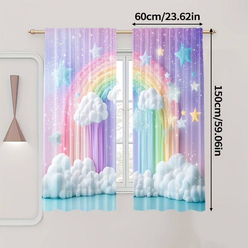 2pcs Colorful Animal Curtains 132x160cm Cute Cartoon Star Machine Washable Decor - Image 3