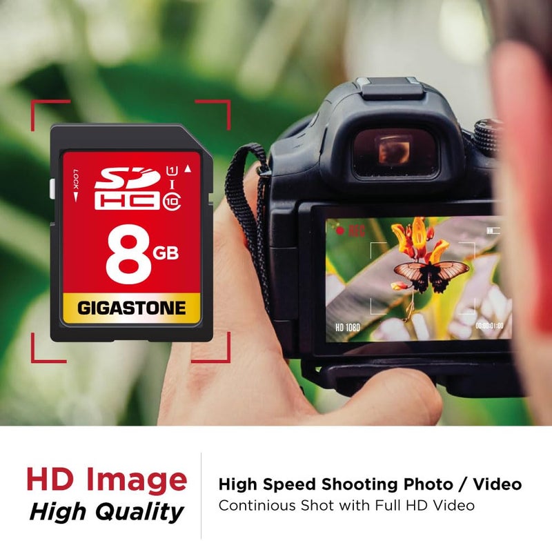 GIGASTONE 8GB SD Card UHS-I U1 Class 10 SDHC Memory Card Full HD Video Canon Kodak Olympus Digital Camera, with 1 mini case - Image 4