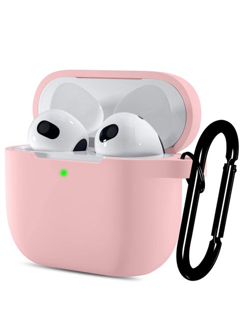 AirPods 3 Case Cover with Keychain Full Body Protective Shockproof Cute Soft Silicone Compatible with  Airpods 3rd Generation Case for Women Men Front LED Visible Pink