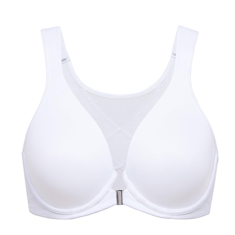 DELIMIRA Women's Front Closure Bras Posture Full Coverage Plus Size Underwire Unlined Back Support Plunge Seamless Bra B-H Cups White 38D - Image 1