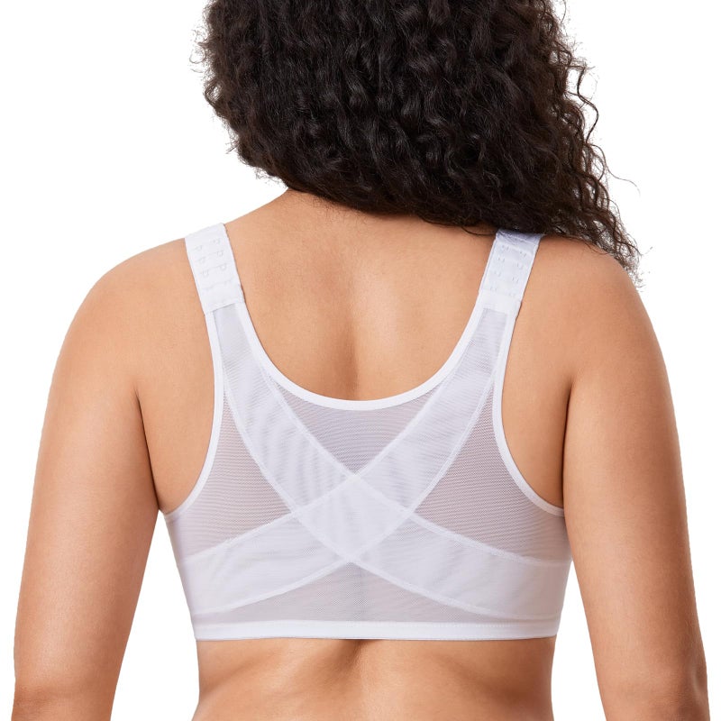 DELIMIRA Women's Front Closure Bras Posture Full Coverage Plus Size Underwire Unlined Back Support Plunge Seamless Bra B-H Cups White 38D - Image 2