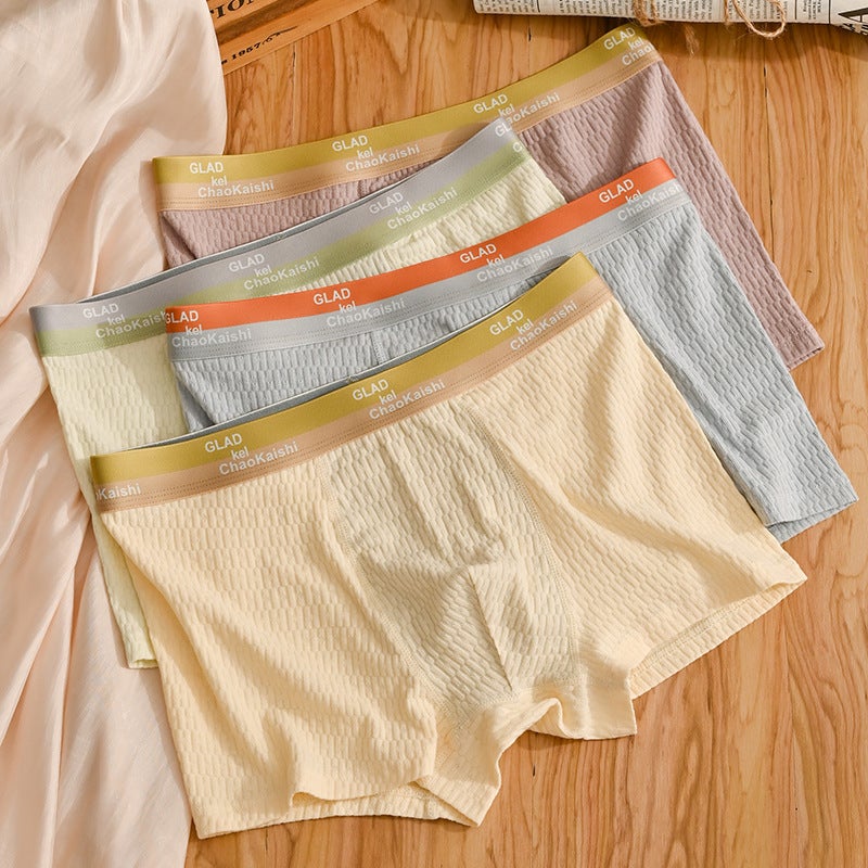 2023 New Fabric Bubble Cotton Men'S Boxer Briefs Plaid Solid Color Boxer Briefs Breathable Sweat-Absorbent Large Size Trend - Image 2