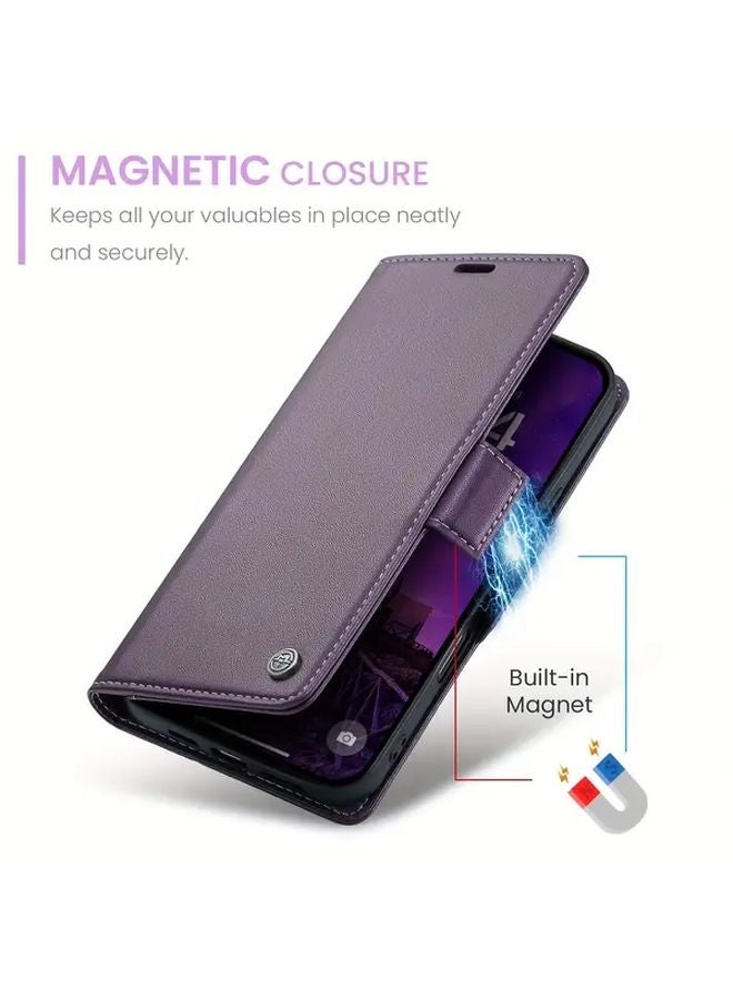 Purple RFID Blocking Flip Wallet Case with Card Holder Kickstand for iPhone 13 Pro - Image 5