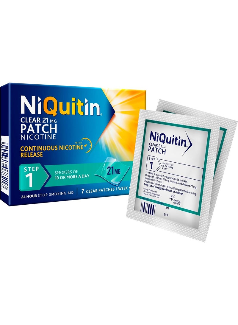 NiQuitin 21 mg Nicotine Patch - Step 1 - Stop Smoking Aid Therapy - 7 Clear Patches for 1 Weeks Treatment - 24h Craving Control - Invisible Nicotine Patches, 7 Count - Image 2
