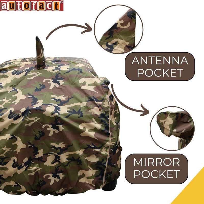 Autofact Waterproof Car Body Cover Compatible with Maruti Swift (2018 to 2023), with Mirror and Antenna Pockets,4x4 American Matty, Long Lasting Durable Material, Camouflage Army Look - Image 4