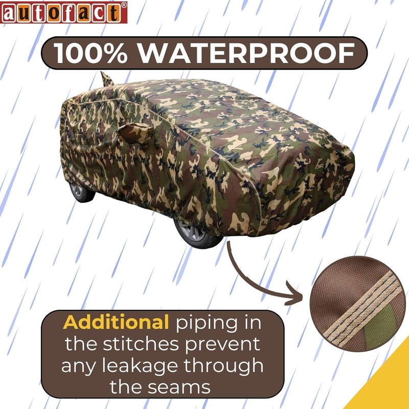 Autofact Waterproof Car Body Cover Compatible with Maruti Swift (2018 to 2023), with Mirror and Antenna Pockets,4x4 American Matty, Long Lasting Durable Material, Camouflage Army Look - Image 3
