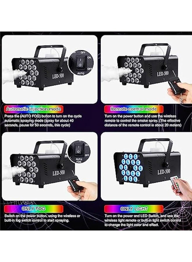 500W 2000CFM Fog Machine with 18 LED Lights 13 Colors 2 Wireless Remote Controls for Indoor Outdoor Parties Wedding DJ Stage Events - Image 3