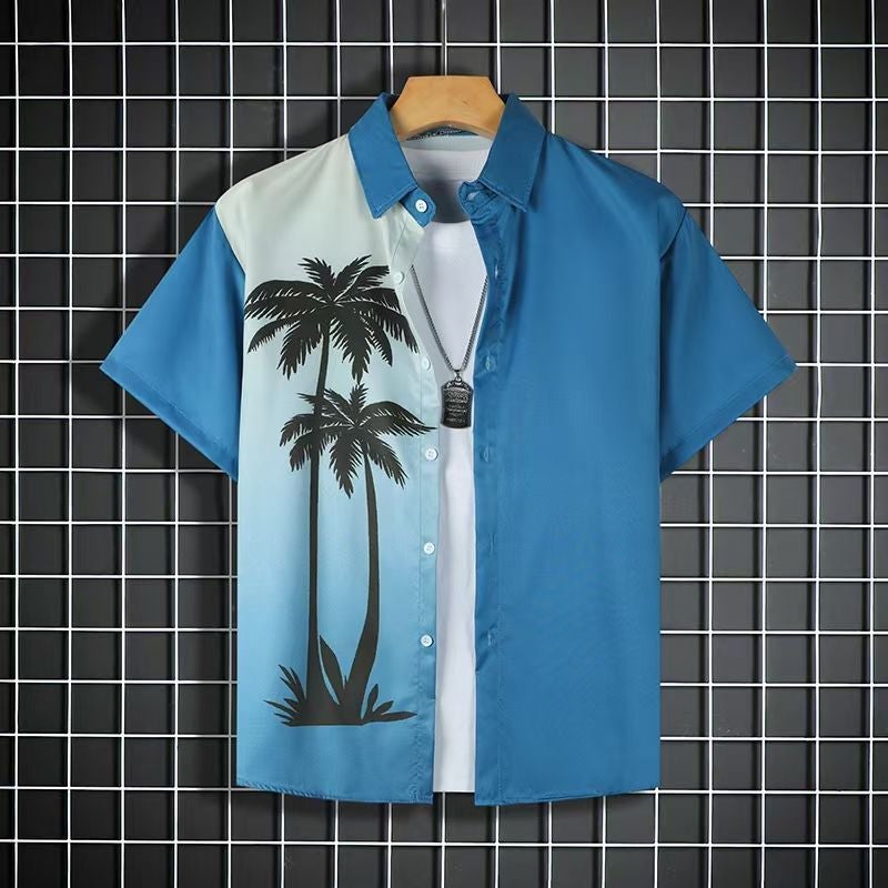 Generic Beach suit Summer Short-sleeved Fashionable Shirt plus size Loose Hawaiian Mens Casual Shorts Collocation Couple Fb-215#Shirt [single pack] 