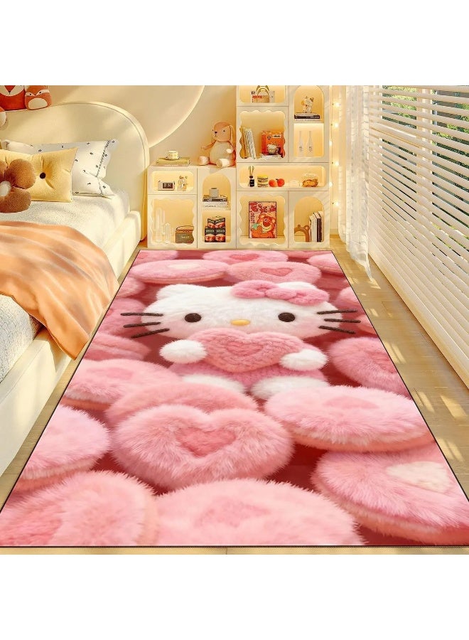 Pink Cute Cartoon Cat Area Rug, Non-Slip Soft Short Pile Floor Mat, Trim-Free Decorative Carpet for Kids Room, Bedroom Bedside, Living Room, Dressing Table - Image 1