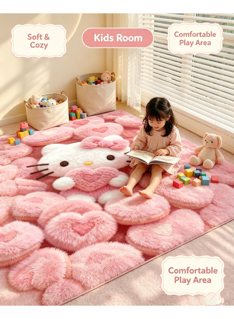Pink Cute Cartoon Cat Area Rug, Non-Slip Soft Short Pile Floor Mat, Trim-Free Decorative Carpet for Kids Room, Bedroom Bedside, Living Room, Dressing Table - Image 2