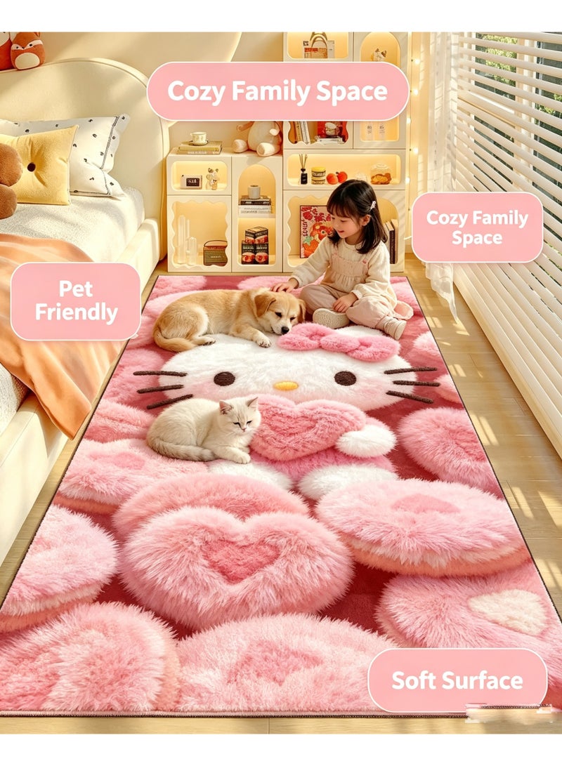 Pink Cute Cartoon Cat Area Rug, Non-Slip Soft Short Pile Floor Mat, Trim-Free Decorative Carpet for Kids Room, Bedroom Bedside, Living Room, Dressing Table - Image 3