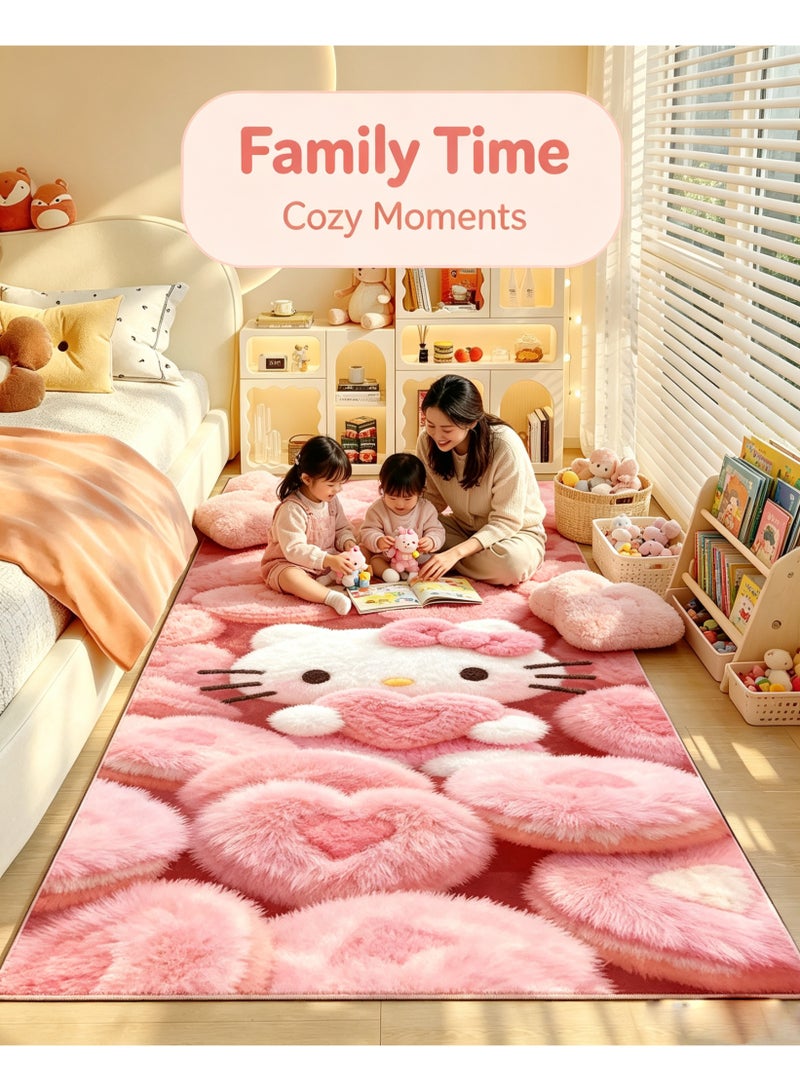 Pink Cute Cartoon Cat Area Rug, Non-Slip Soft Short Pile Floor Mat, Trim-Free Decorative Carpet for Kids Room, Bedroom Bedside, Living Room, Dressing Table - Image 4