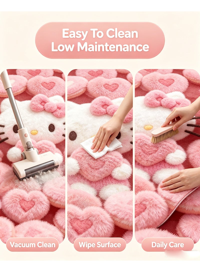Pink Cute Cartoon Cat Area Rug, Non-Slip Soft Short Pile Floor Mat, Trim-Free Decorative Carpet for Kids Room, Bedroom Bedside, Living Room, Dressing Table - Image 5