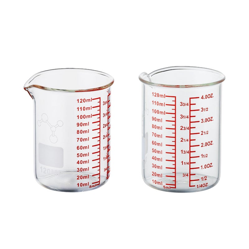 Ackers BORO3.3 High Borosilicate Glass Measuring Cup-V-Shaped Spout,120ml(4OZ) Glass Measuring Beaker for Kitchen or Restaurant, Easy to Read(Pack of 2) - Image 1