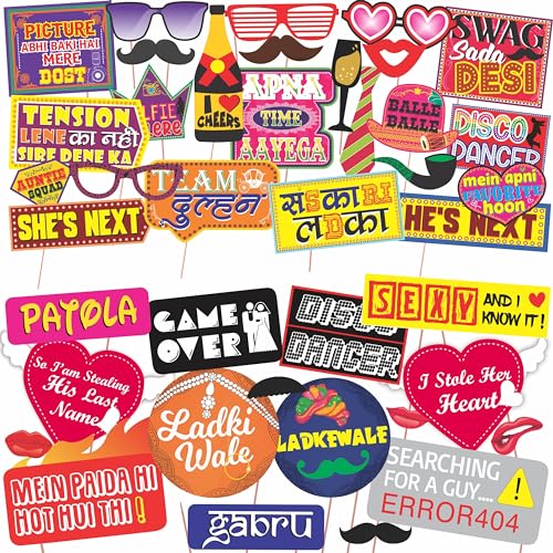 WOBBOX Wedding Dialogue Colourful Photo Booth Party Props (Pack of 2), Wedding Props for Photoshoot (40 Pcs) - Image 1