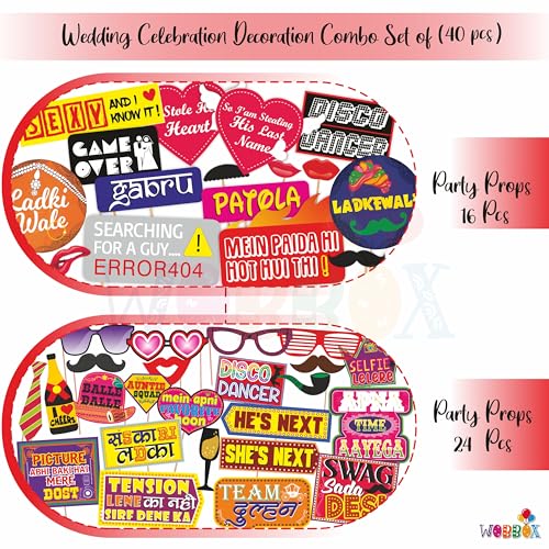 WOBBOX Wedding Dialogue Colourful Photo Booth Party Props (Pack of 2), Wedding Props for Photoshoot (40 Pcs) - Image 2
