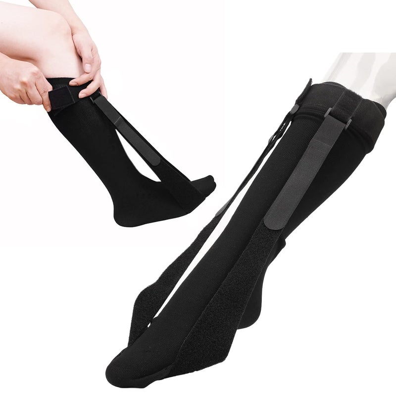 woobles Plantar Fasciitis Night Splint Sock, Adjustable Dual Strap Design Dorsiflexion Night Splint Compression Socks Sleeping Stretch Sock for Fascia, Tendon and Calf Stretching or Arch Pain(L) L - Image 3