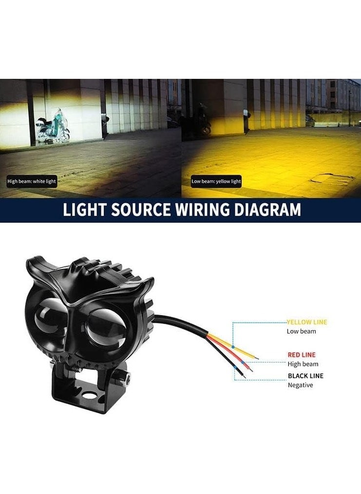 Generic - Owl LED Lens Motorcycle Fog Light, Dual Beam Projector, 12V DC, Yellow & White Light, Waterproof, Universal Fit (1 Unit) - Image 1