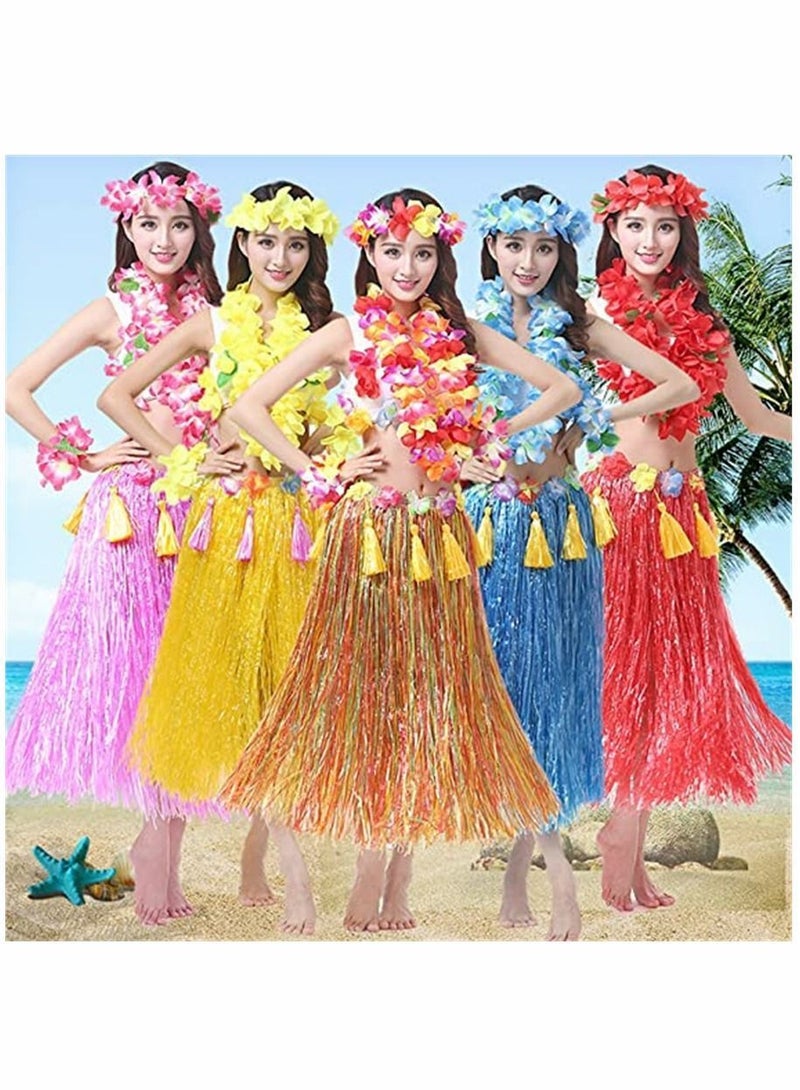 Y&D Hula Skirt, Hawaiian Hula, SYOSI Seagrass Dance Adult for Beach Tropical Party Elastic Outfits with Flower, 8 Pack - Image 5