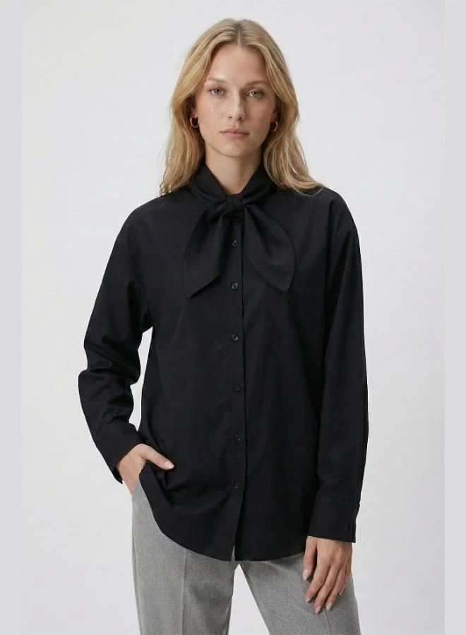 ليلا قميص نسائي بياقة بفيونكة من قطن ليلا