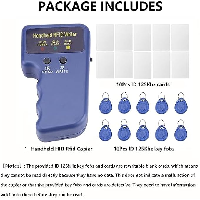 rayihni 125KHZ RFID READER WRITER HANDHELD HID RFID COPIER RFID DUPLICATOR FOR 125KHZ ID AND HID CARDS KEY FOBS +10PCS T5577 KEY FOB TAGS + 10PCS T5577 RFID CARDS - Image 2